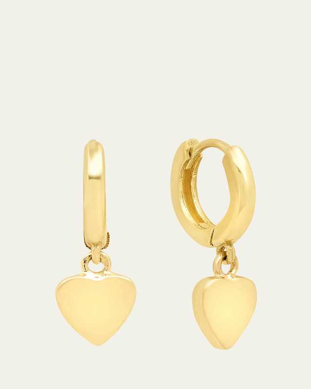 18K Mini Huggie Heart-Drop Earrings